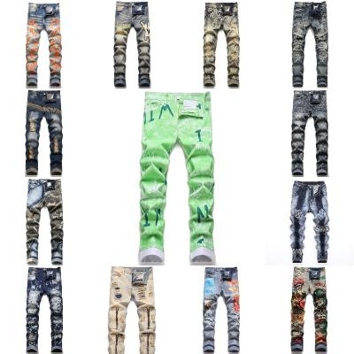 China QUICK DRY Loose Jeans Loose Straight Leg Jacquard Denim Pants All Over Hong Kong Style Wide Leg Jeans Mens Custom Logo Printed for sale