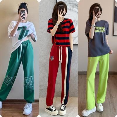 China 2022 Summer New Style Fashion Sports QUICK DRY Women's Casual Bear Suit Women's Two Piece Set Korean Short Wide Leg Pants for sale