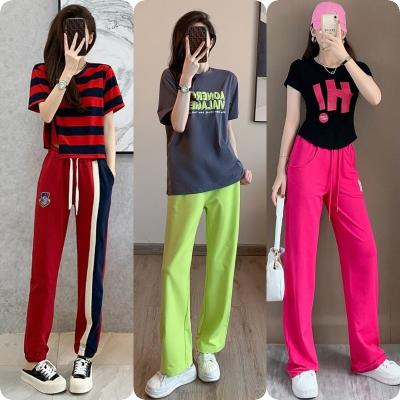 China 2023 QUICK DRY spring and summer fashion cotton ladies two-piece suit sportswear casual T-shirt pants suit for women for sale