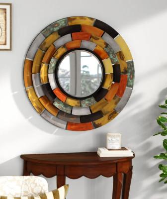 China Art Deco Home Source Classic Luxury Hotel Colorful Round Bathroom Mirror Galvanized Metal Wall Mirror for sale