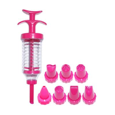 China Amazon Hot Selling Viable Pink Children's Diy Baking Plastic 8pcs Decorating Cake Sparay Glazing Tool Gun for sale