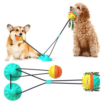 China Dual Suction Viable Double Cup Ball Dog Toys Eco Friendly Pet Toys Pet Interactive Chew Ball for sale