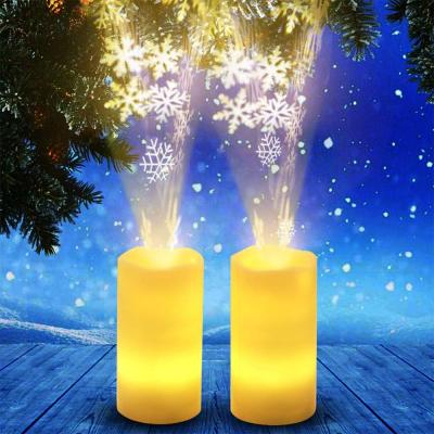 China Mini Romantic Flameless LED Night Light Simulate Rotating Christmas Candle Projector Lamp with Remote Control Snowflake Pattern for sale