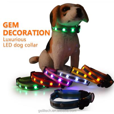 China Viable Hot Selling Luminous Dog Led Collar Night Safety Decorative Gemstone Led Dog Collar for sale