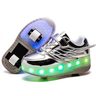 China Buckle strap Wholesale Kids top quality unsex  Flashing wing Led shoes with 2 Wheels rechargeable Skate Roller Shoes for sale