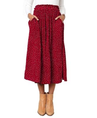 China Viable Women's High Waist Polka Dot Pleated Mid Length Skirt With Pockets for sale