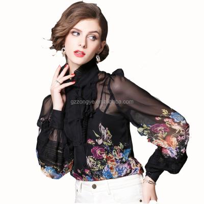 China China Factory Viable Superior Soft Chiffon Color Women Long Sleeve Blouse for sale