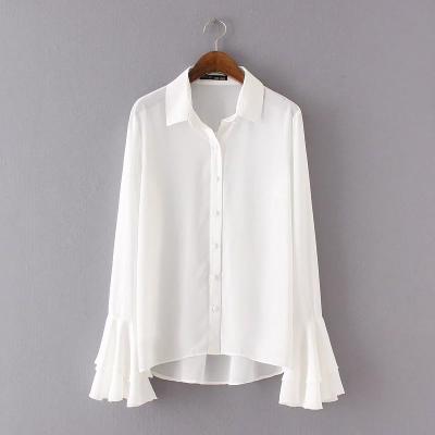 China Fashion Anti Shrink Women Flare Long Sleeve Chiffon Blouse And Tops For Women for sale