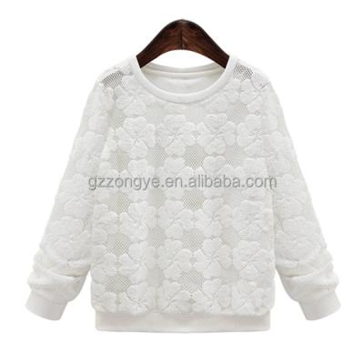 China Women's Long Sleeve Anti-Pilling Lace Casual Soft White Fabric Shirts Blouses for sale