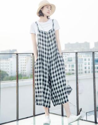 China Sustainable Hot Selling Popular Women Canvas Checked Pattern Jumpsuit for sale