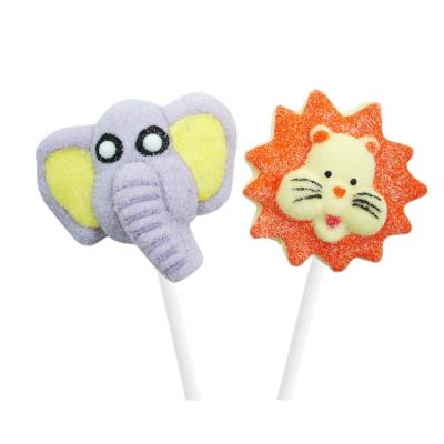 China New Normal Animated Cartoon Character Decorated Marshmallow Lollipop Candy for sale