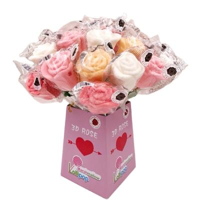 China New Natural Mallowpop Rose Shaped Fruity Marshmallow Flower Lollipop for sale