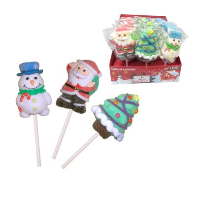 China Natural Hot Sale Christmas Snowman Santa Claus Marshmallow Lollipop Fruity Candy For Christmas for sale