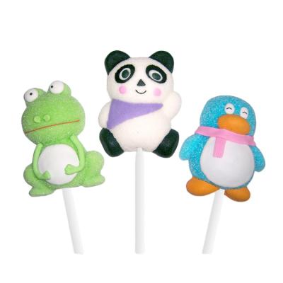 China Normal Animated Panda Penguin Frog Marshmallow Lollipops Purple Fruity Animal Pop for sale