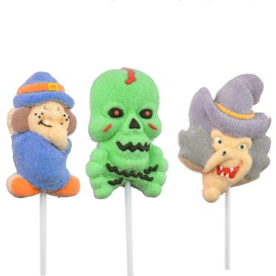 China Natural Multicolor Fruity Candy Skull Dummy Handmade Marshmallow Sweet Lollipop For Halloween for sale