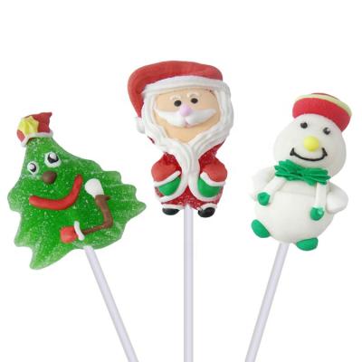 China Natural Creative Fruit Flavor Candy Snowman Tree Santa Claus Jelly Pop Lollipop Candy For Christmas for sale