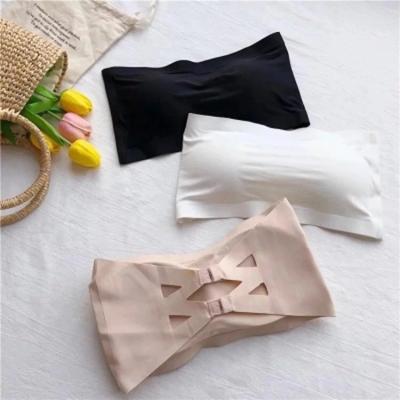 China QUICK DRY Women's Sexy Ice Strapless One-Piece Bra Strapless Back Pad Chest Belt Tube Anti Glare Non-Slip Beauty Seamless Silk Top Bra for sale