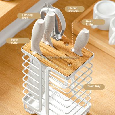 China Sustainable Multi-Layer Storage Racks And Racks Dish Drying Rack Seasoning Jar Kitchen Knife Rack Shelf for sale