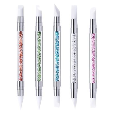 China Easy Apply Fashion Rhinestone Grip Nail Art Silicone Head Carving Brushes Acrylic Pen for sale