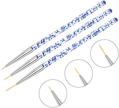 China Manicure Beauty Tool 3 Pcs/Acrylic Blue Nail Art Painting Pen Brushes Drawing Kit Manicure Tool Set Nail Liner Brush Set for sale