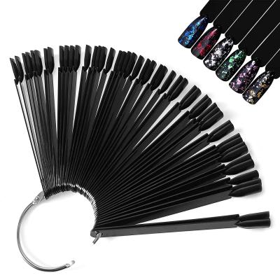 China Easy Apply Black 50pcs ABS Ring Nail Art Color Chart Gel Nail Tip Fan-shaped Display for sale