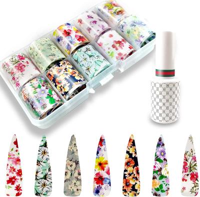 China Fashionable Nail Art Iridescence Holographic Stickers Flower Foil Transfer Foil Roll Set for sale