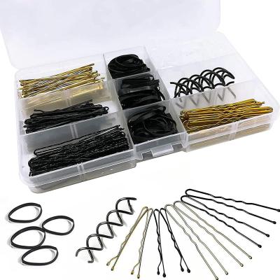 China Hot Selling Convenience Hair Bobby Pins Set With U Shape Hair Clips And Rubber Hair Rough Bands For Girls for sale