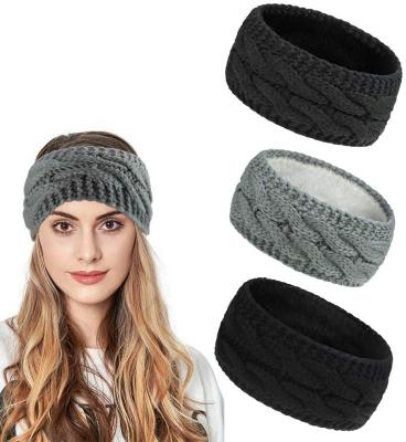 China Warmer Velvet Hair Band Winter Warm Thicken To Protect Ear Headband Knitted Wool Head Wraps Accessories For Women Lady for sale