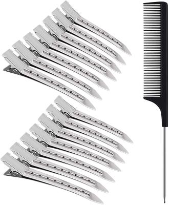 China Comfortable Rat Tail Combs Set Stainless Steel Pintail Comb Plus Metal Alligator Loop Clips For Women Girls for sale