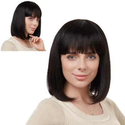 China High Quality Natural Synthetic Black Wigs Short Straight Hair Human Hair Straight Aligned Wig for sale