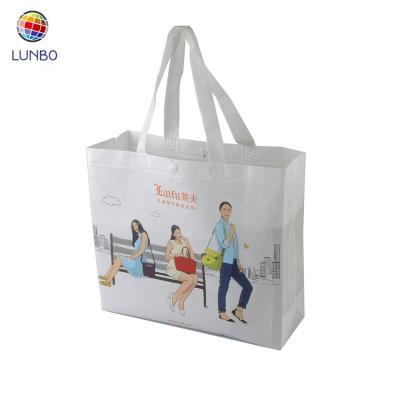 China Ultrasonic Handled Heat Seal Recycle Shopping Bag Non Woven Laminated Fabric Tote Bag With Plastic Button for sale