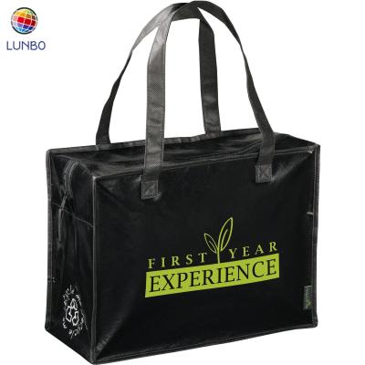 China Custom Reusable Glossy Laminated PP Woven Shopping Bag Handled With Top Zipper for sale