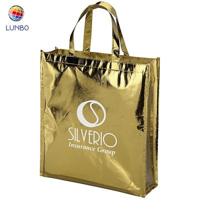 China Shiny Nonwoven Silk Printing Custom Logo Shopping Bags Metallic Laser Bag Gold Bag Shopping Bag for sale