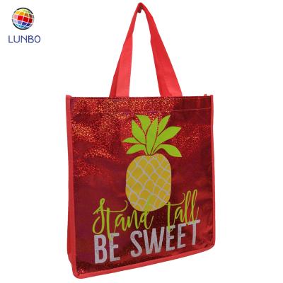 China Laminated Shopping Bag Portable Rose Shiny Metallic Non Woven Shopping Bag for sale