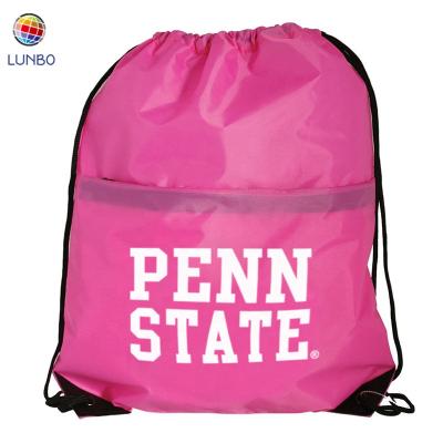 China Custom Made Pink Tote Bag Nylon Sublimation Sport Logo 190t Polyester Nylon Drawstring Bag for sale