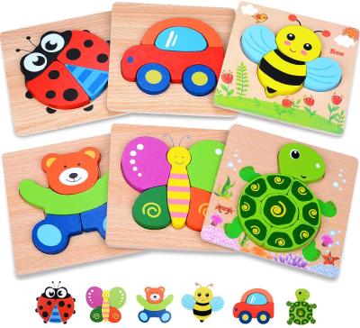 China Eco-friendly Material Wooden Toddler Puzzles Gifts Toys For Baby 1 2 3 Year Old Kid Infant Boys Girls Learning 6 Animal Shape Educational Puzzle Eco F for sale