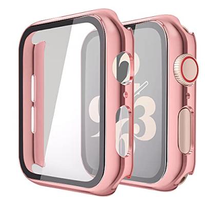 China Smart Watch 2 Pack Hard PC Case with Tempered Glass Screen Protector Compatible with Apple Watch Series 6 SE Series 5 Series 4 40mm, 1 Pink for sale