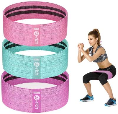 China Polyester + Latex Yarn Resistance Bands for Legs and Butt, Fabric Workout Loop Bands, Set of 3 for sale