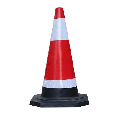 China Hot Selling Traffic Safety Road Safety Rubber Bottom Cone With Reflective Strip PVC Custom Traffic Cone for sale