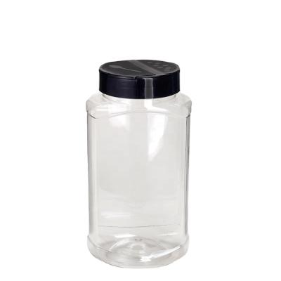 China Farms Clear Pet Salt Shaker Jar With Double Open Plastic Shaker Lid 500ml Spice Jar for sale