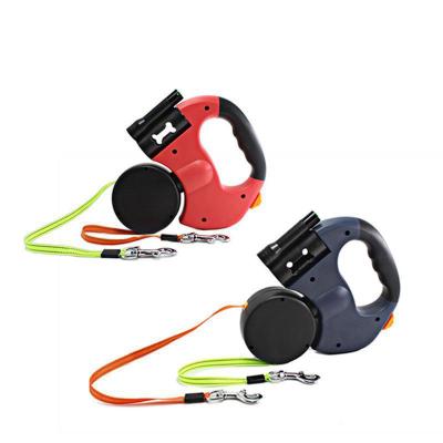 China Dogs Pet Supplies Manufacturers One Hinder Two Led Dog Leash Automatic Telescopic Walking Double Headed Dog Chain Creative Collection for sale