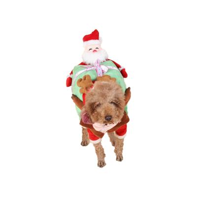 China Viable Puppy Autumn Clothes Santa Claus Riding Pet Dog Christmas Costume Outfit for sale