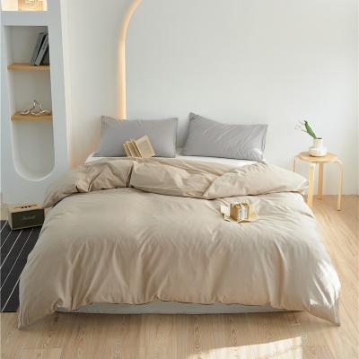 China Solid Beige 100% Cotton Duvet Cover Bedding Set Pure Cotton Bed Sheet Pillow Case for sale