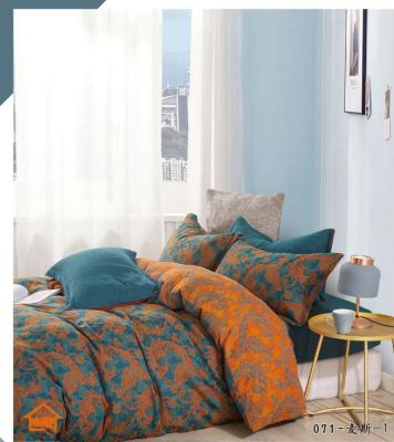 China Color naranja Cyan Jacquard 100% de algodón ropa de cama conjunto de tamaño cortado en venta