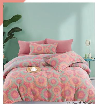 China Colorful Jacquard Washed Cotton Fabric Bedding Set Duvet Cover Bed Sheet Fitted Sheet for sale