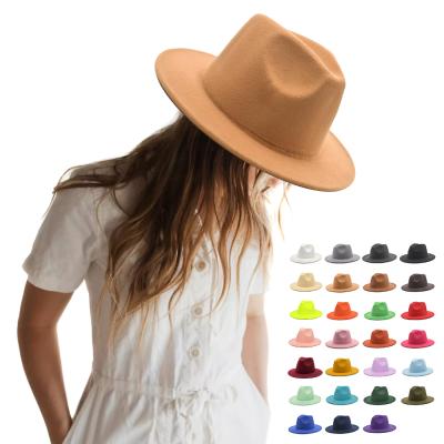 China Plush Women Felt Fedora Hat Wide Brim Panama Hat With Belt Buckle Trilby Felt Panama Hat for sale