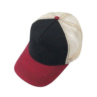 China Vintage 5 Panel White LOGO Two Tone Custom Baseball Cap Mesh Trucker Hat Dad Hat for sale