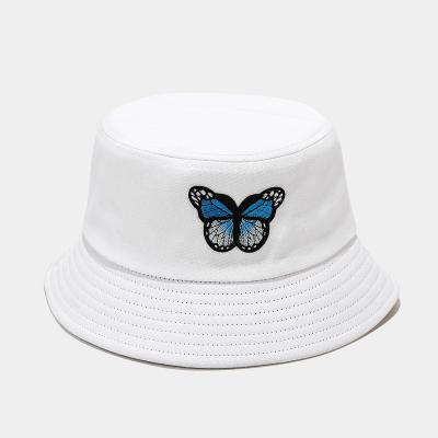 China 2021 Custom Picture Fashion Bucket Hat Women And Men Butterfly Embroidery Fisherman Hat Classic Sun Hat for sale