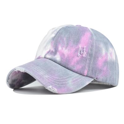 China 2021 COMMON 6 Panel Fashion Tie Dye Baseball Ponytail Hat For Women Men Vivid Modern Style Sun Visor Outdoor Hat for sale