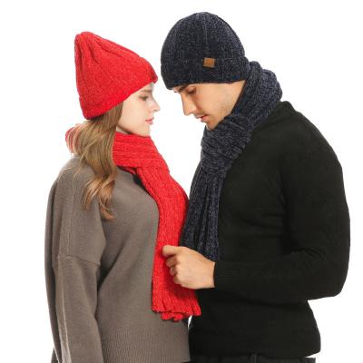 China Winter Unisex Long Hats Set Beanie Hat And Scarf Coldproof Two Piece Thick Knitted Cap With Scarf To Keep Warmth Solid Color for sale